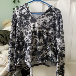 Gray and white draw string sweatshirt with v neck